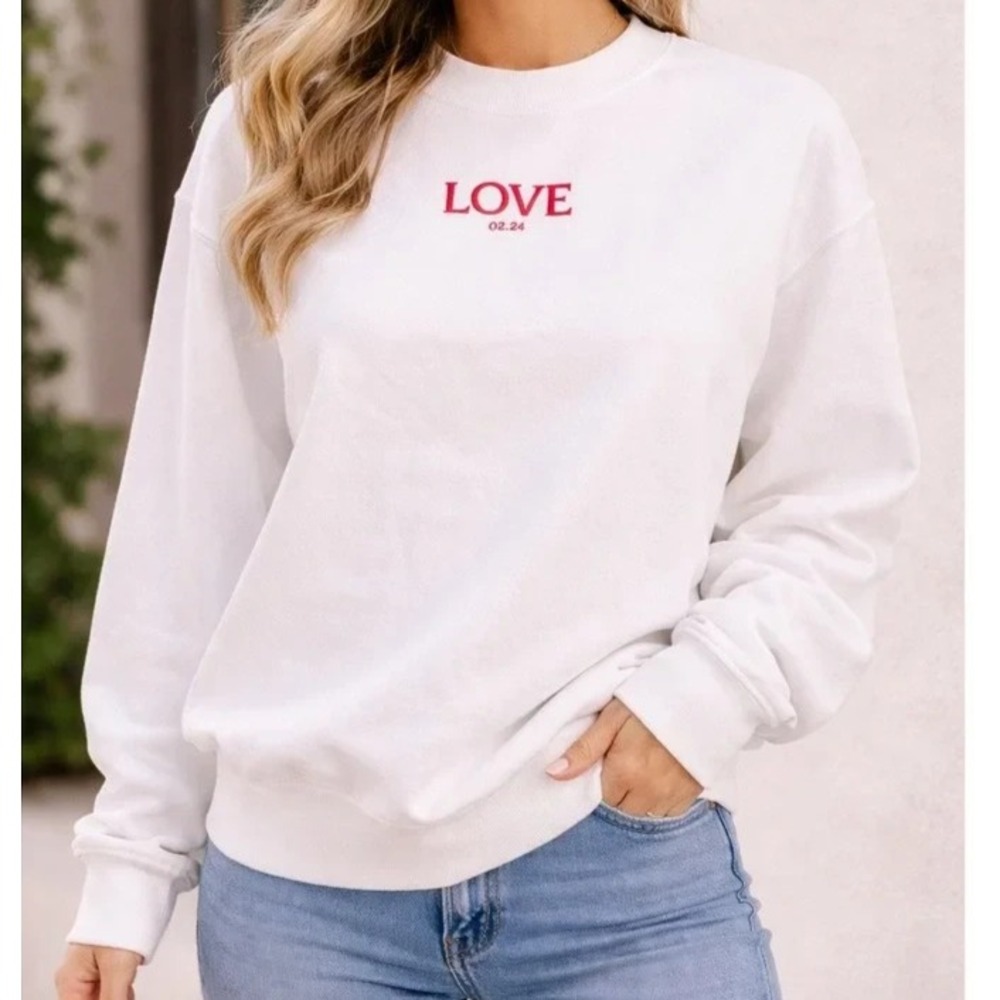 Seint LOVE 02.24 Oversized Crewneck Sweatshirt Women's L White/Red NWT
